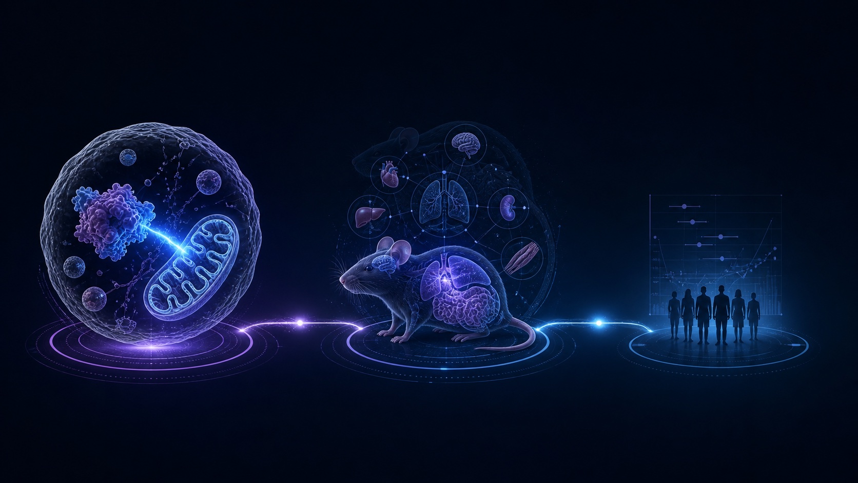 Original evidence map moving from cellular research to mouse studies and a small human trial
