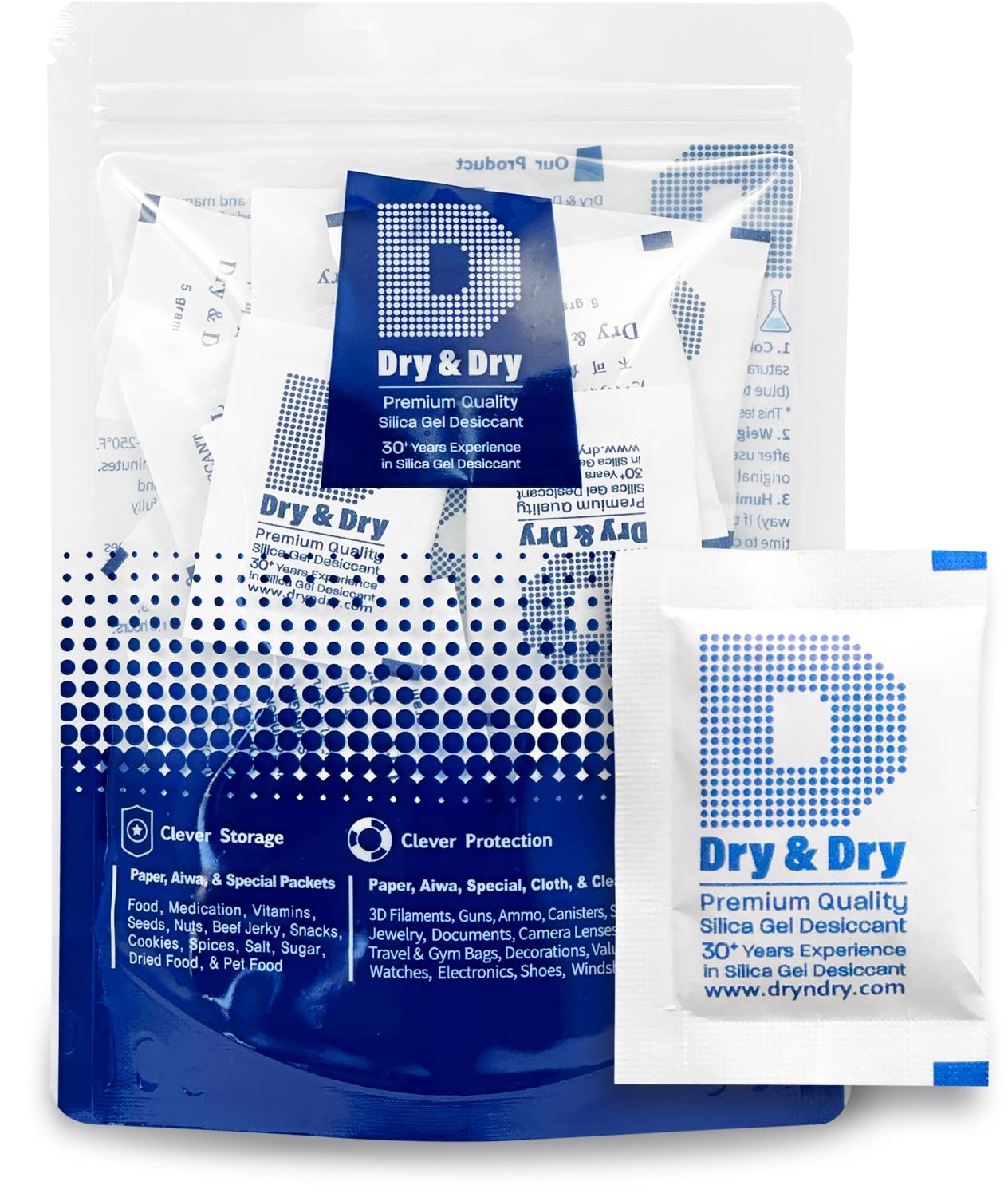 Dry & Dry silica gel desiccant packets in resealable pouch