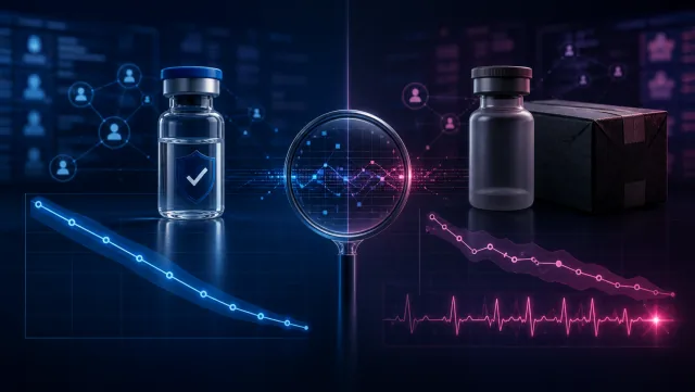 Conceptual comparison of clinical-trial and unverified retatrutide supply pathways in real-world EHR data