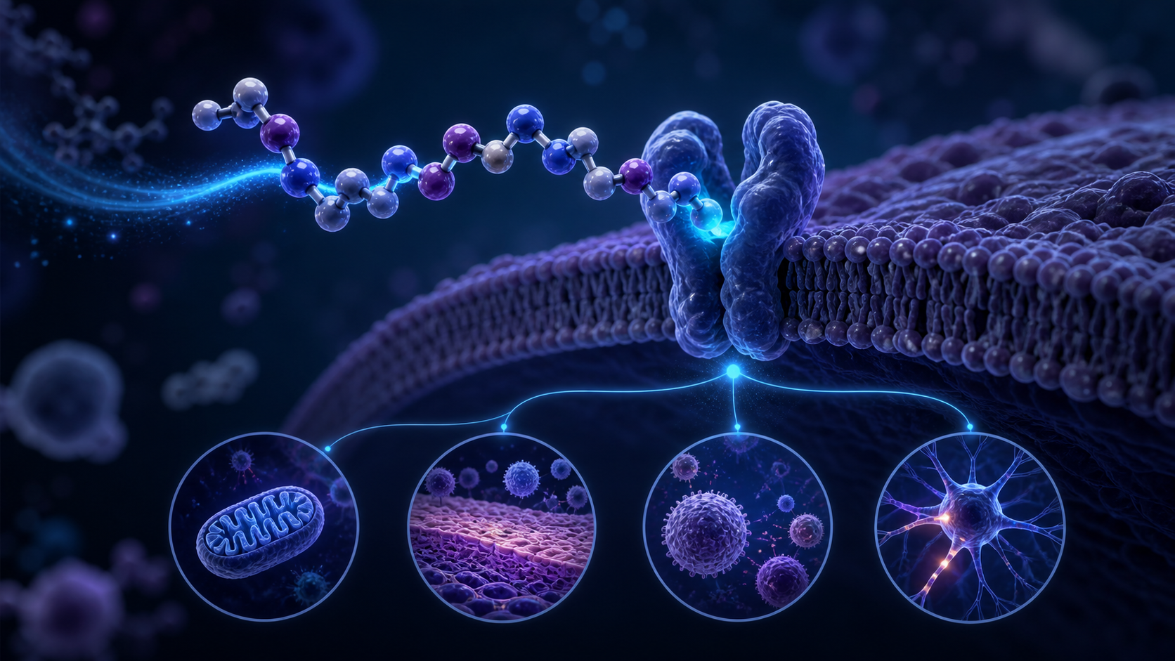Peptide binding to a cell receptor and activating biological pathways